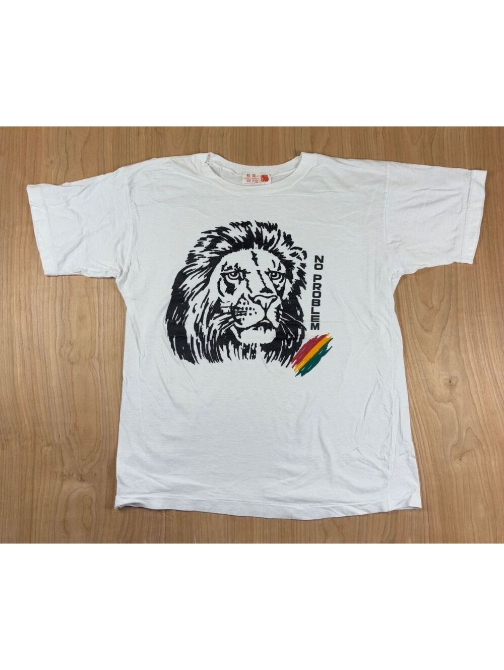 Vintage 80s No Problem tshirt Single Stitch lion jamaica red lantern rastafari